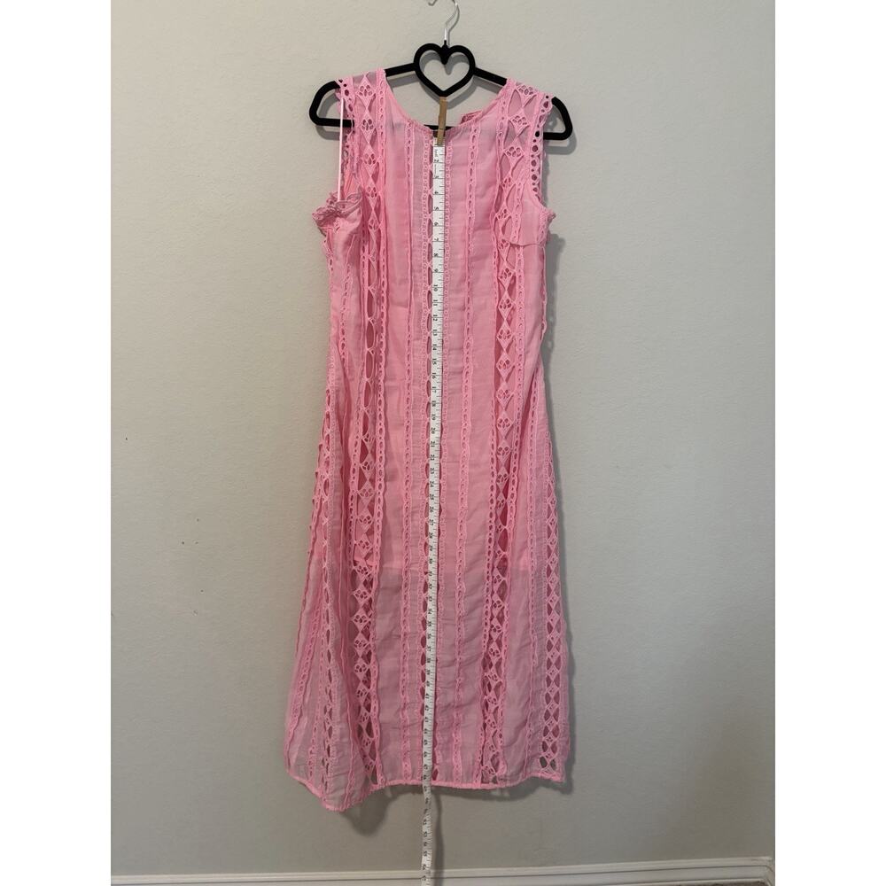 Endless Rose Pink Lace Overlay Dress Round Neck Lined Midi Sleeveless Sz L - Picture 8 of 16